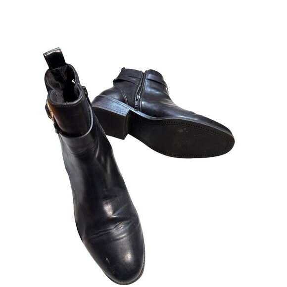 H&M Black Ankle Boots Women Size 38 Faux Leather - Zip Closure, Buckle Strap, Lo - Picture 6 of 16
